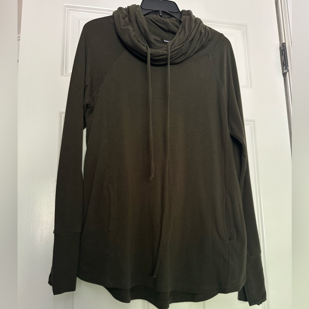 Pink Clover Dark Green Cowl Neck Hooded Sweatshirt